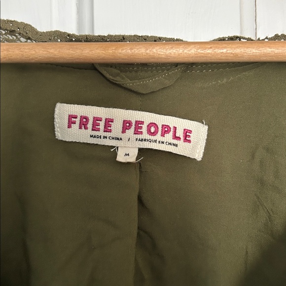 Vintage Bed jacket Free People Olive Velvet Tie-Front Blouse - Picture 6 of 16